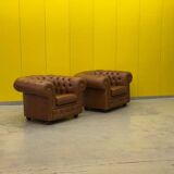 Brown Leather Chesterfield armchair (Price is for One)