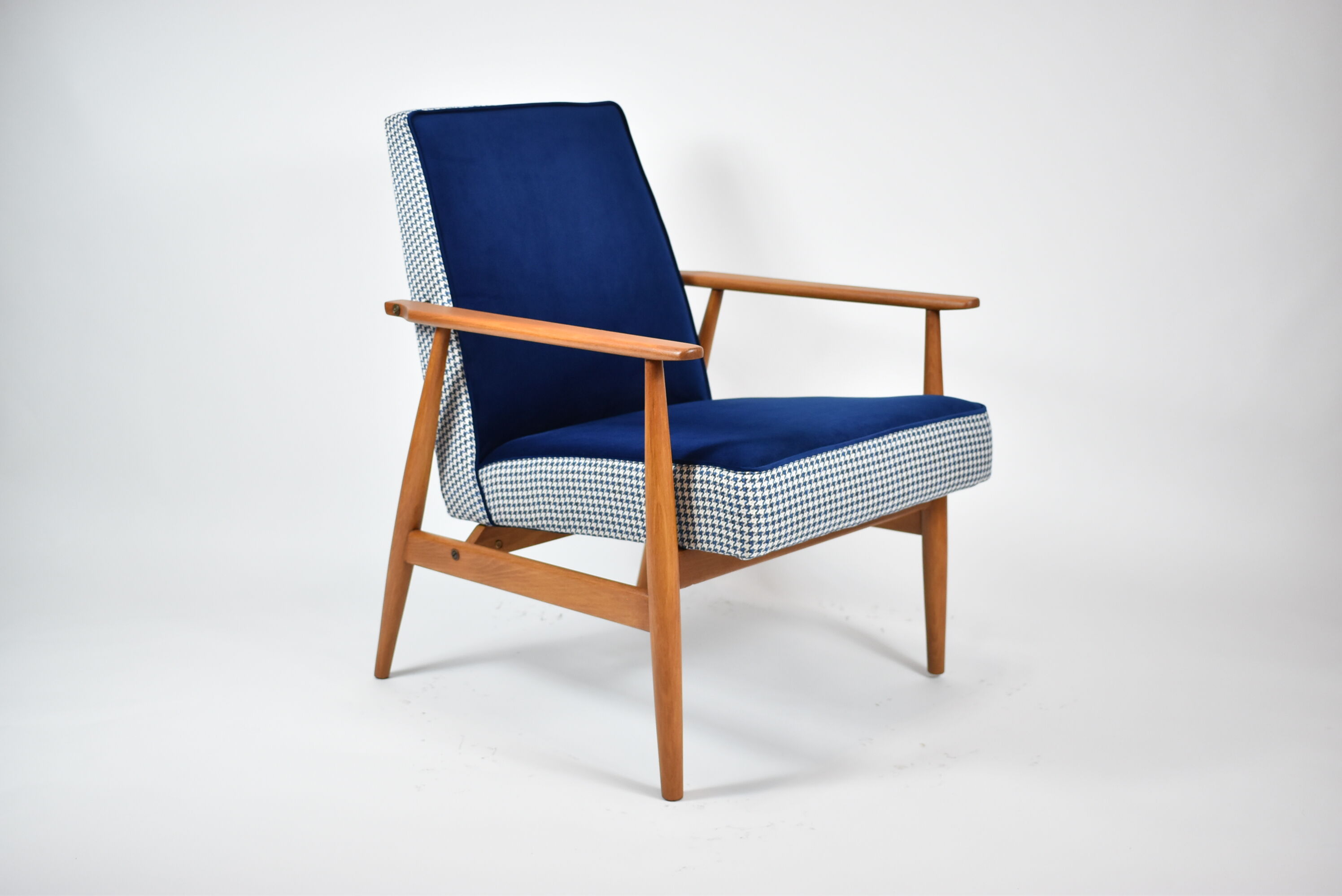 Original armchair "Fox", restored, designer H.Lis, 1970s, blue pied de poule