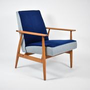 Original armchair "Fox", restored, designer H.Lis, 1970s, blue pied de poule