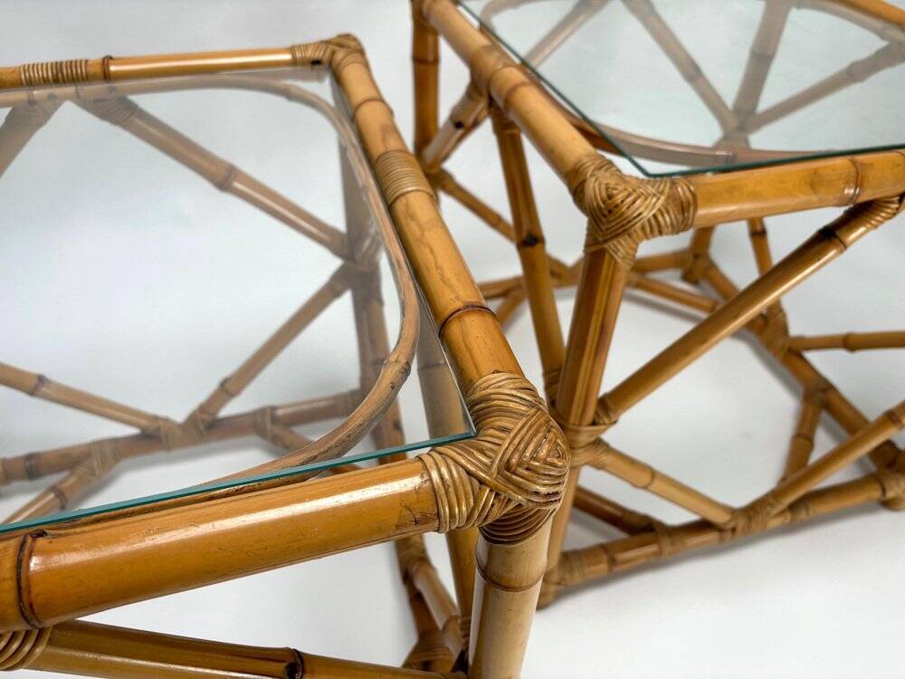 Bamboo and Glass Nightstands attributed to Vivai Del Sud, Italy, 1970s, Set of 2