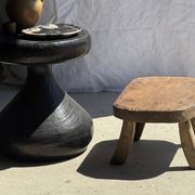 Small stool, oval solid teak accent stool wabi-sabi H25 45x31.