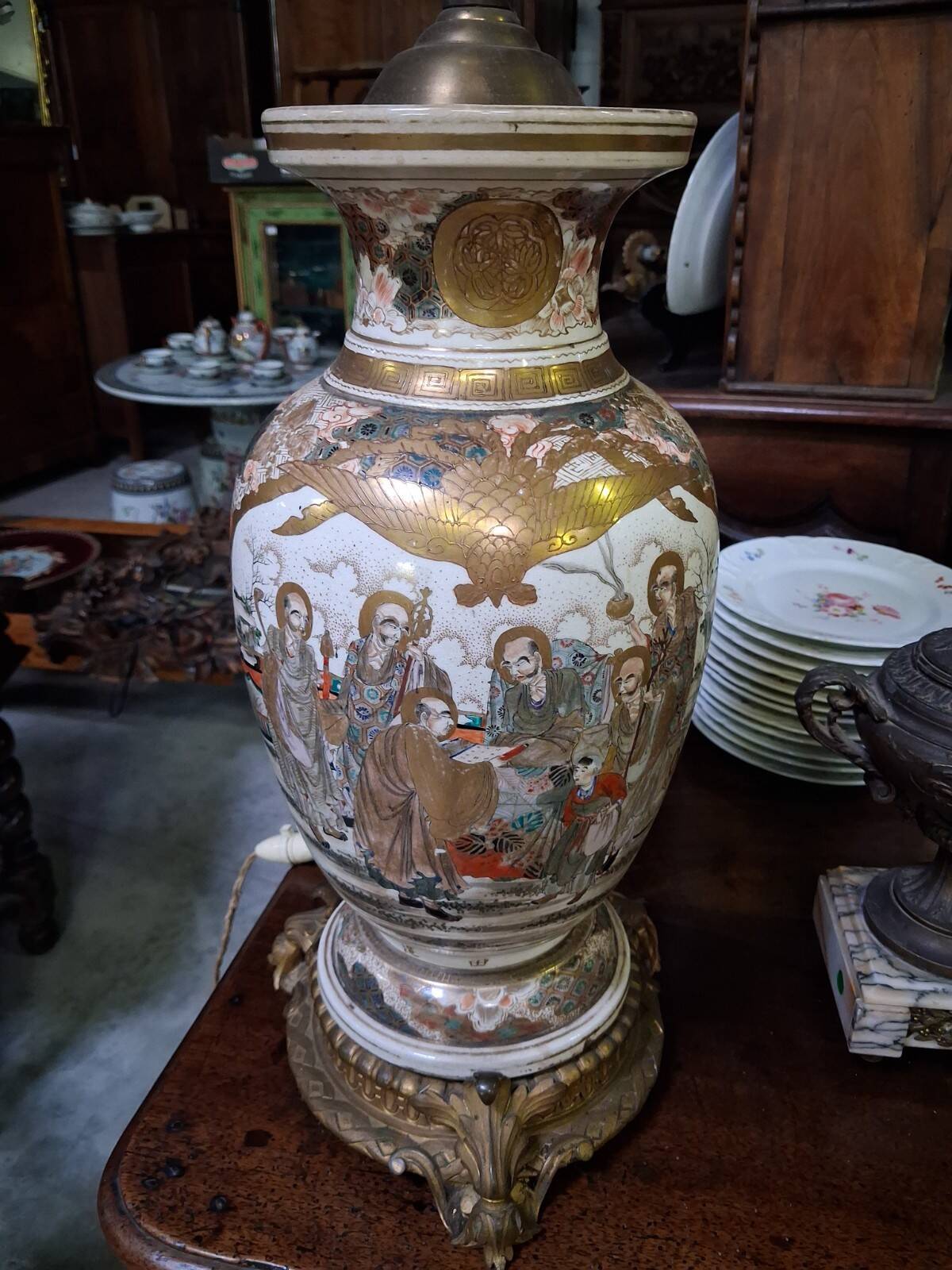 Pied de lampe en faïence de Satsuma – Japon, XIXe siècle