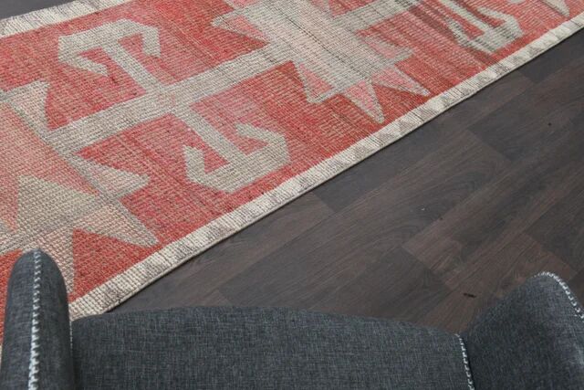 1970s Turkish Oushak Handmade Wool Cotton Red Runner Rug 90x304