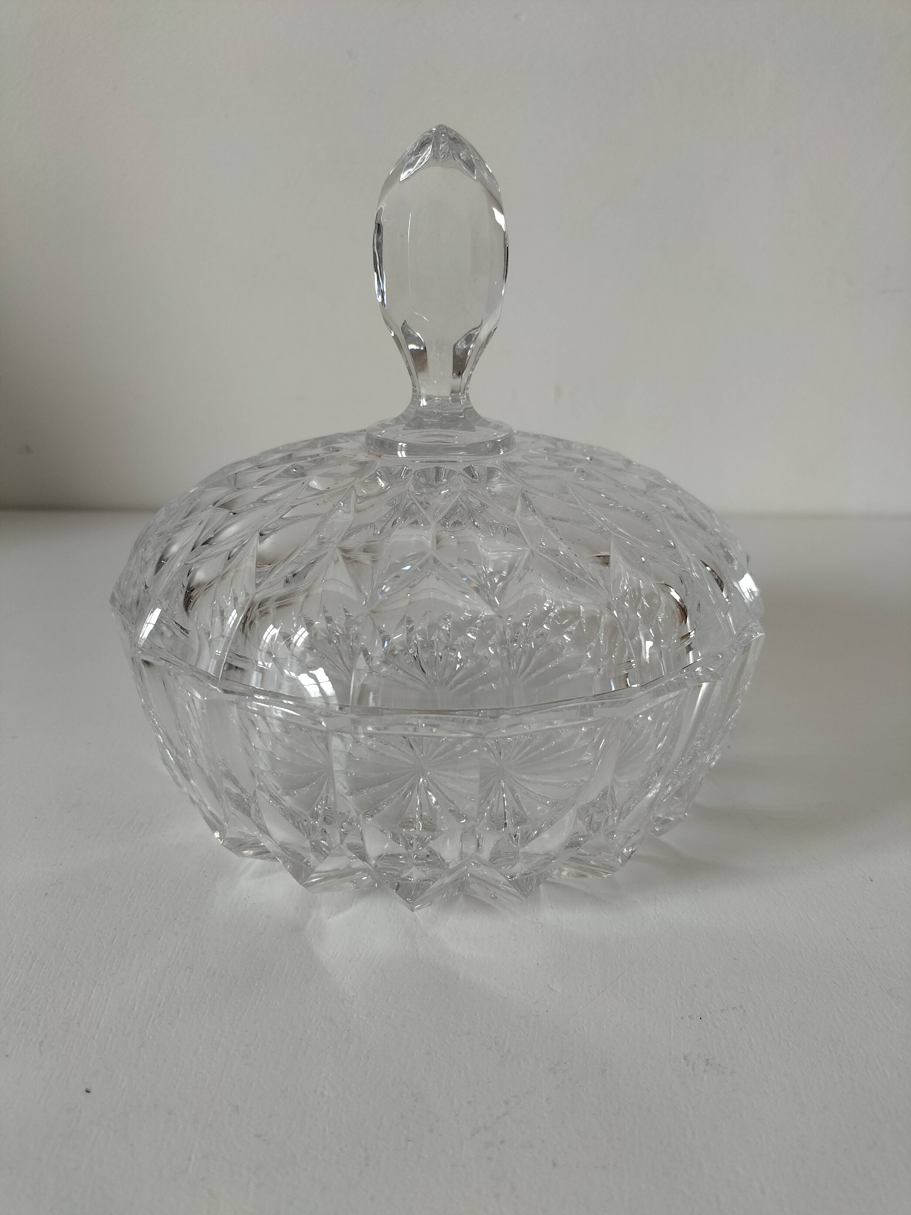 Large vintage pressed glass candy box – diamond pattern