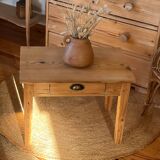 Table basse de ferme ancienne en bois massif brut 1 tiroir