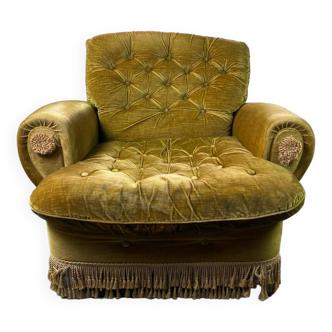 Fauteuil club vintage en tissu vert