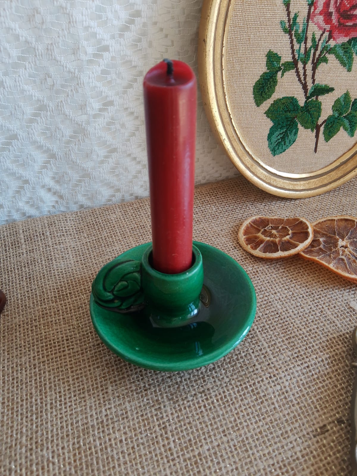 Vallauris hand candle holder green - vintage