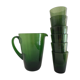 Carafe et 6 verres en verre vert bullé