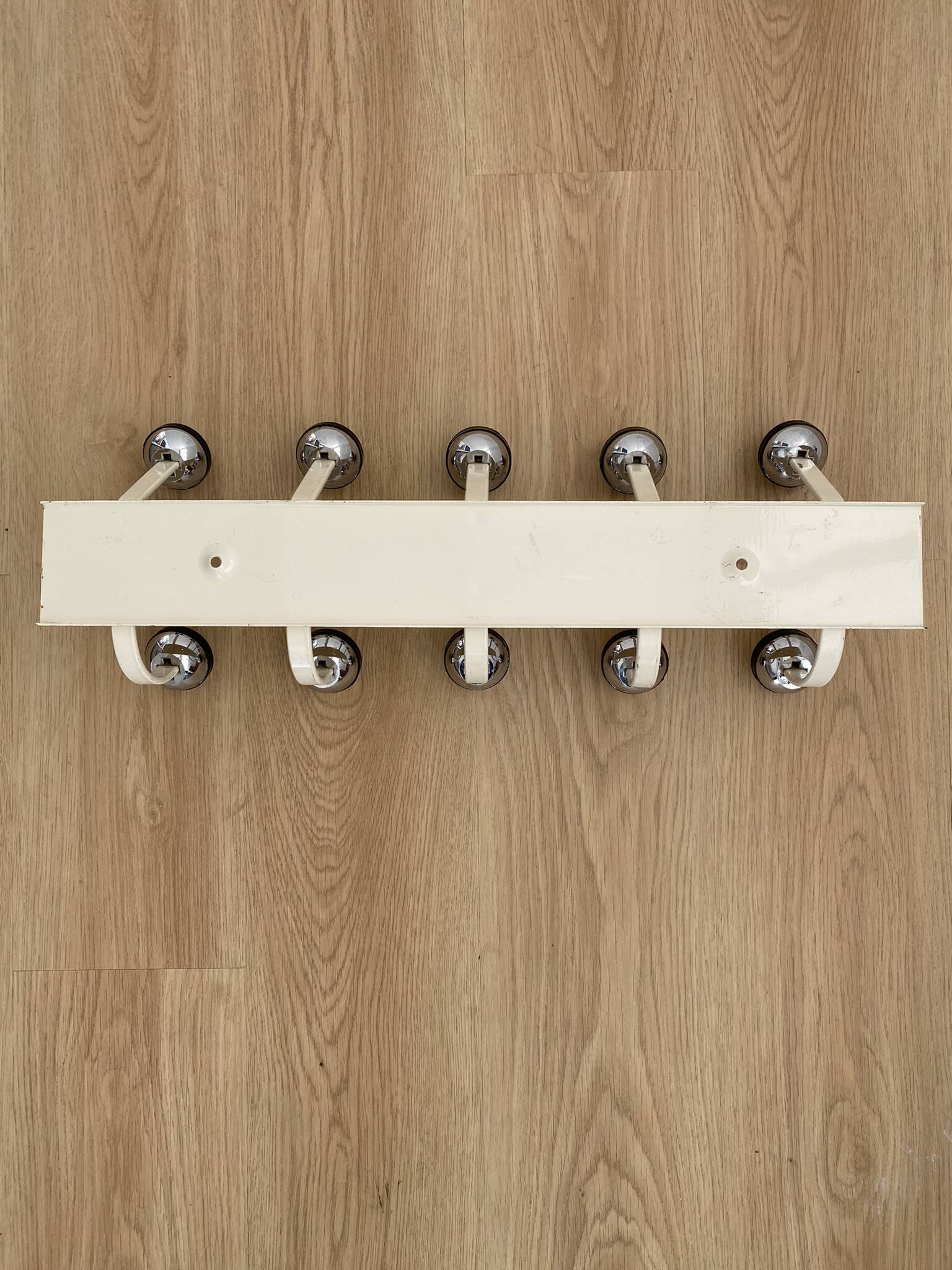Vintage metal wall coat rack with ten hooks from the 70s