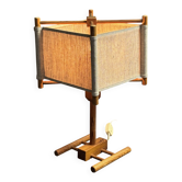 Lampe de table en pin scandinave des années 1970 avec abat-jour en tissu carré.