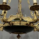 Empire style chandelier with bronze swans. Gilded bronze.