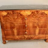 Restoration period commode with walnut burl, marble top.