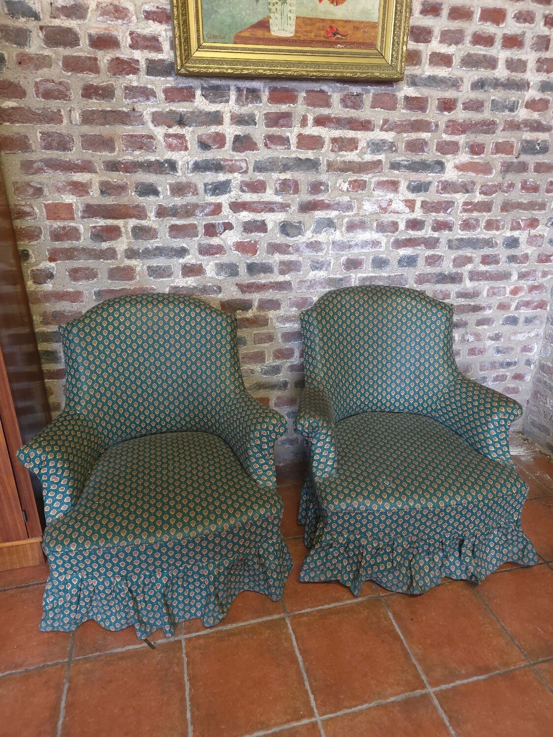 Pair of Napoleon III toad armchairs