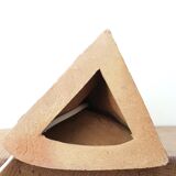 Brutalist sandstone lamp with raffia lampshade