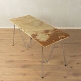 Unique desk from the 1970s with onyx marble top and stainless steel 'Grasshopper' legs