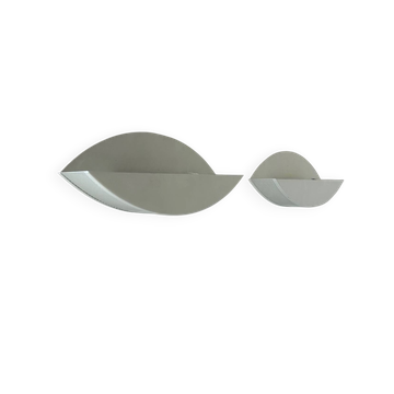 Pair of vintage white perforated metal wall lights, France 1980