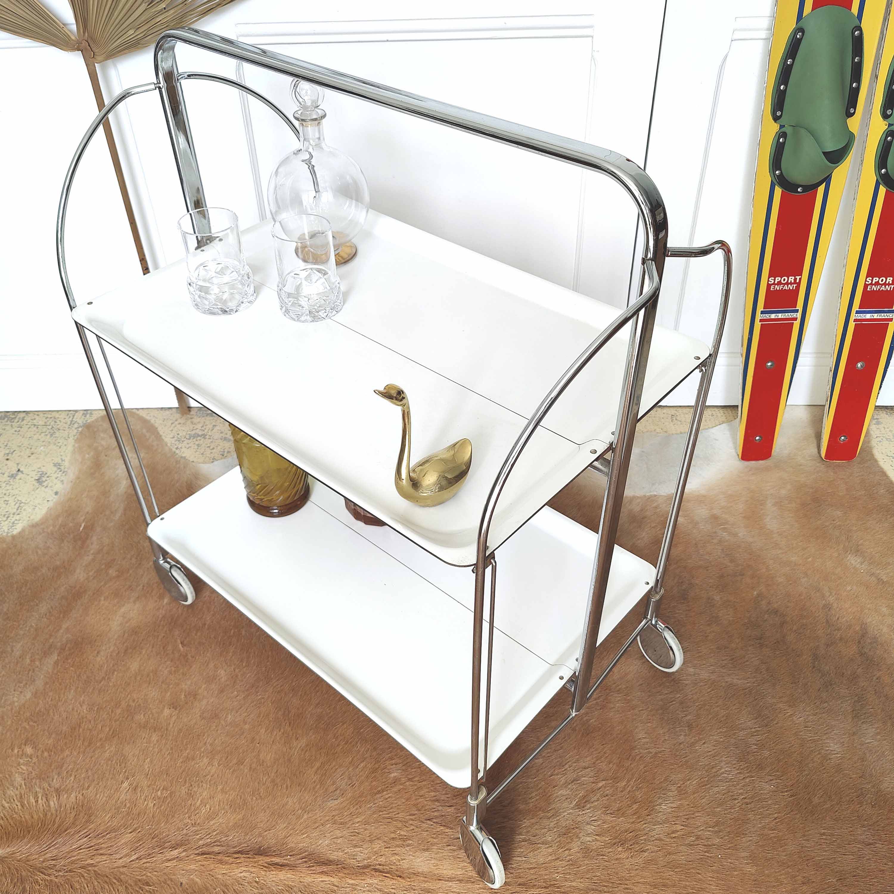 Vintage foldable white bar trolley