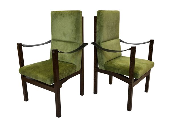Fauteuil vintage design wengé massif accoudoirs cuir design années 60