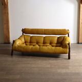 Percival Lafer MP-81 three seater sofa in yellow leather, Brazil 1970s