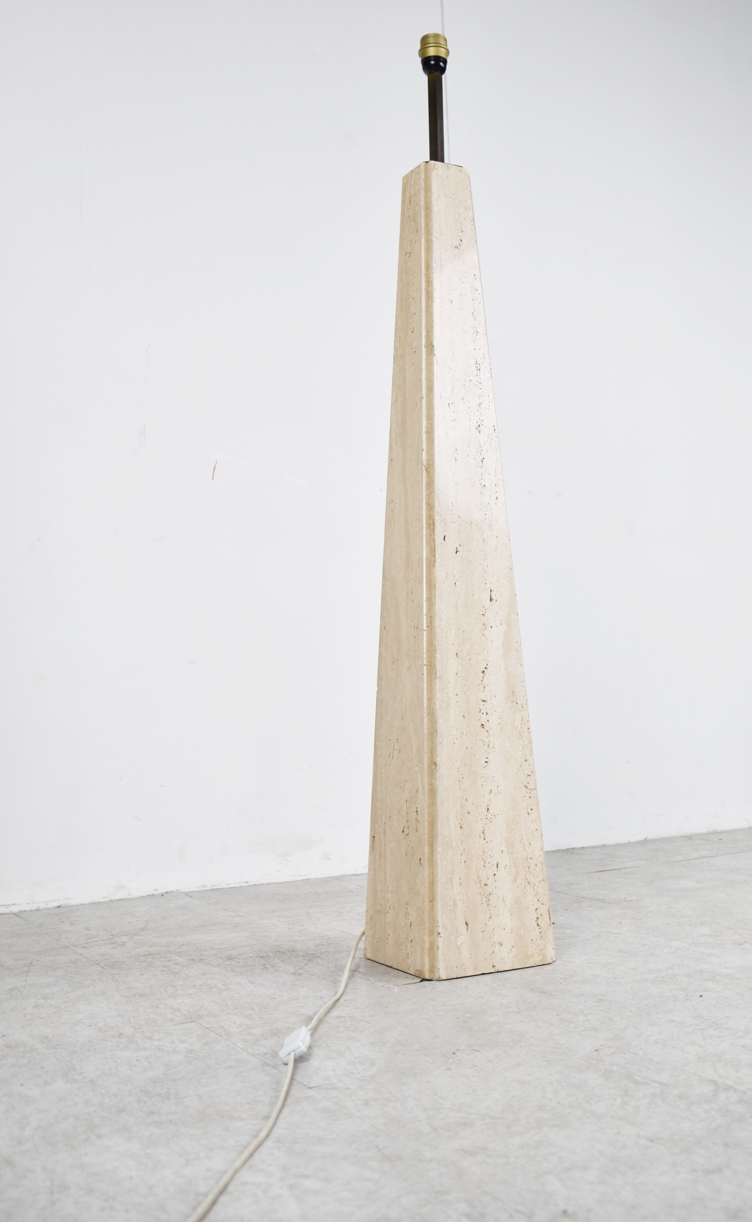 Conical travertine and brass floor lamp, 1970s by Camille Breesch