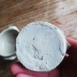 Set of 2 small glazed beige stoneware pots with handles