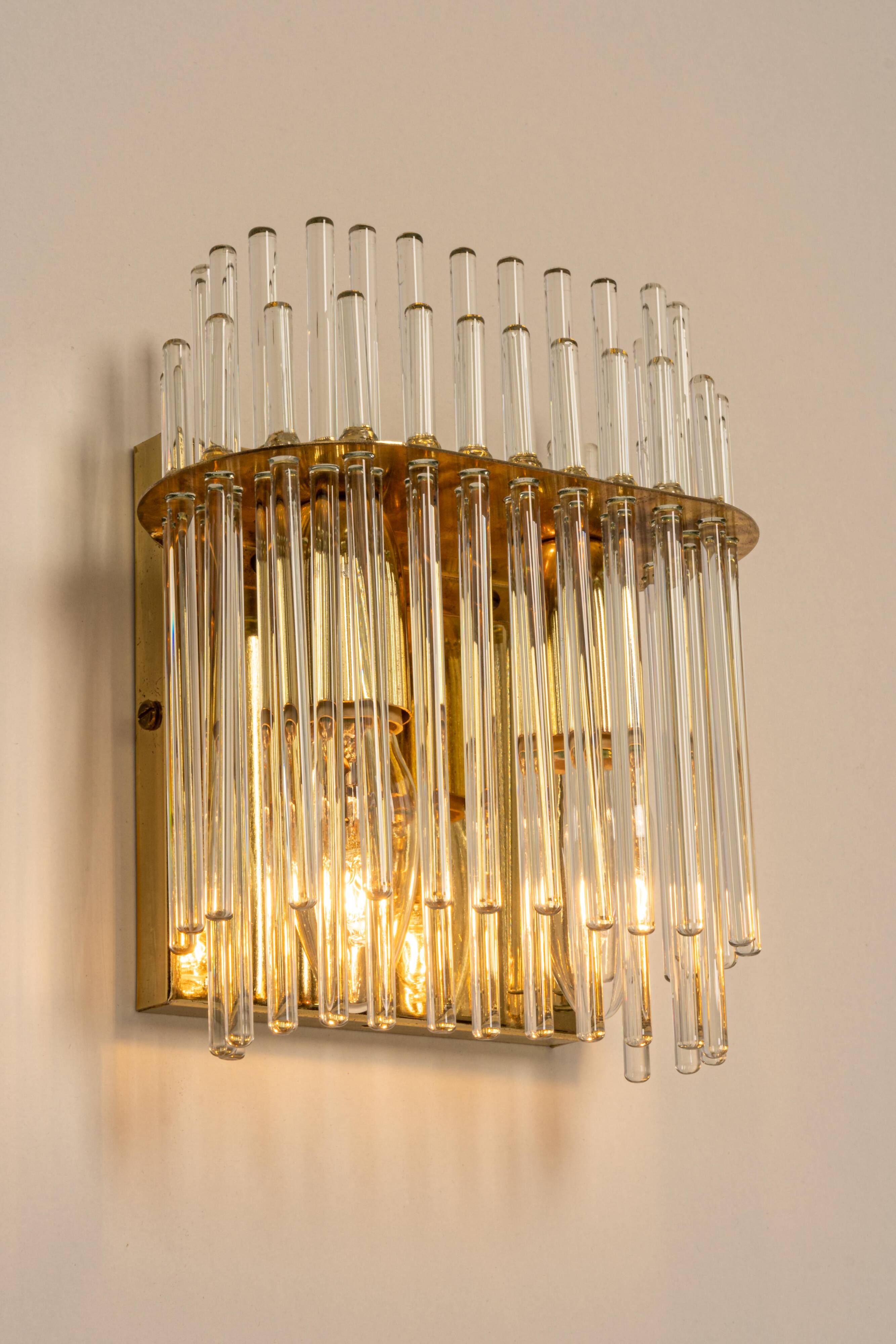 Pairs of wonderful wall lights with crystal rods, Italy, 1970s.