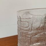 Large vintage glass vase or bowl with South American/Inca ornaments.