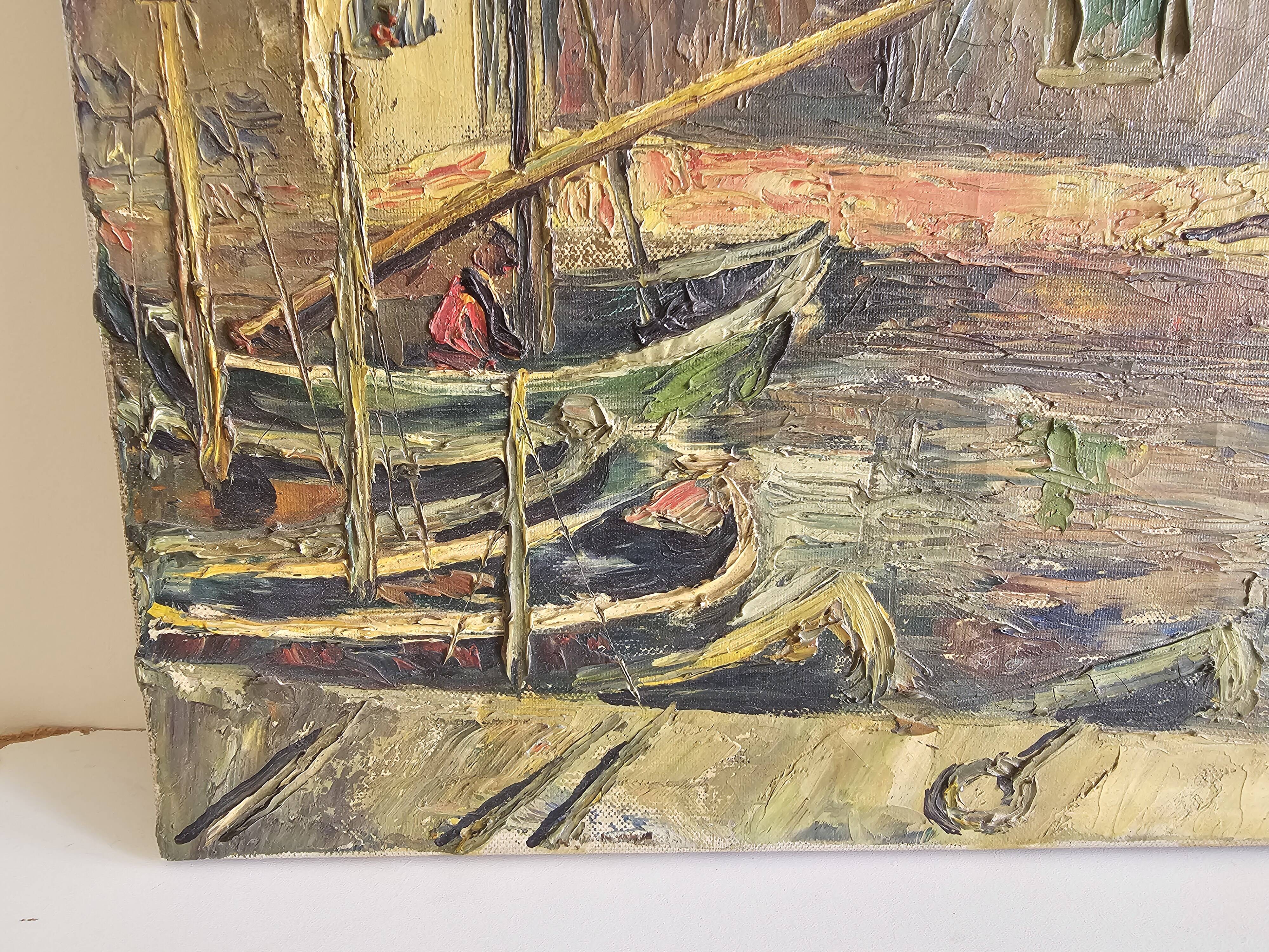 Oil on Canvas Marine Port of Martigues Signed (to be identified) Accid