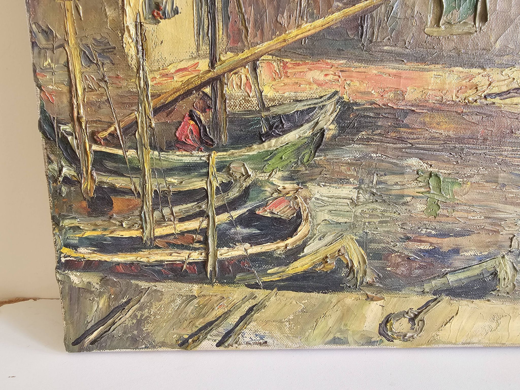 Oil on Canvas Marine Port of Martigues Signed (to be identified) Accid