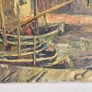 Oil on Canvas Marine Port of Martigues Signed (to be identified) Accid