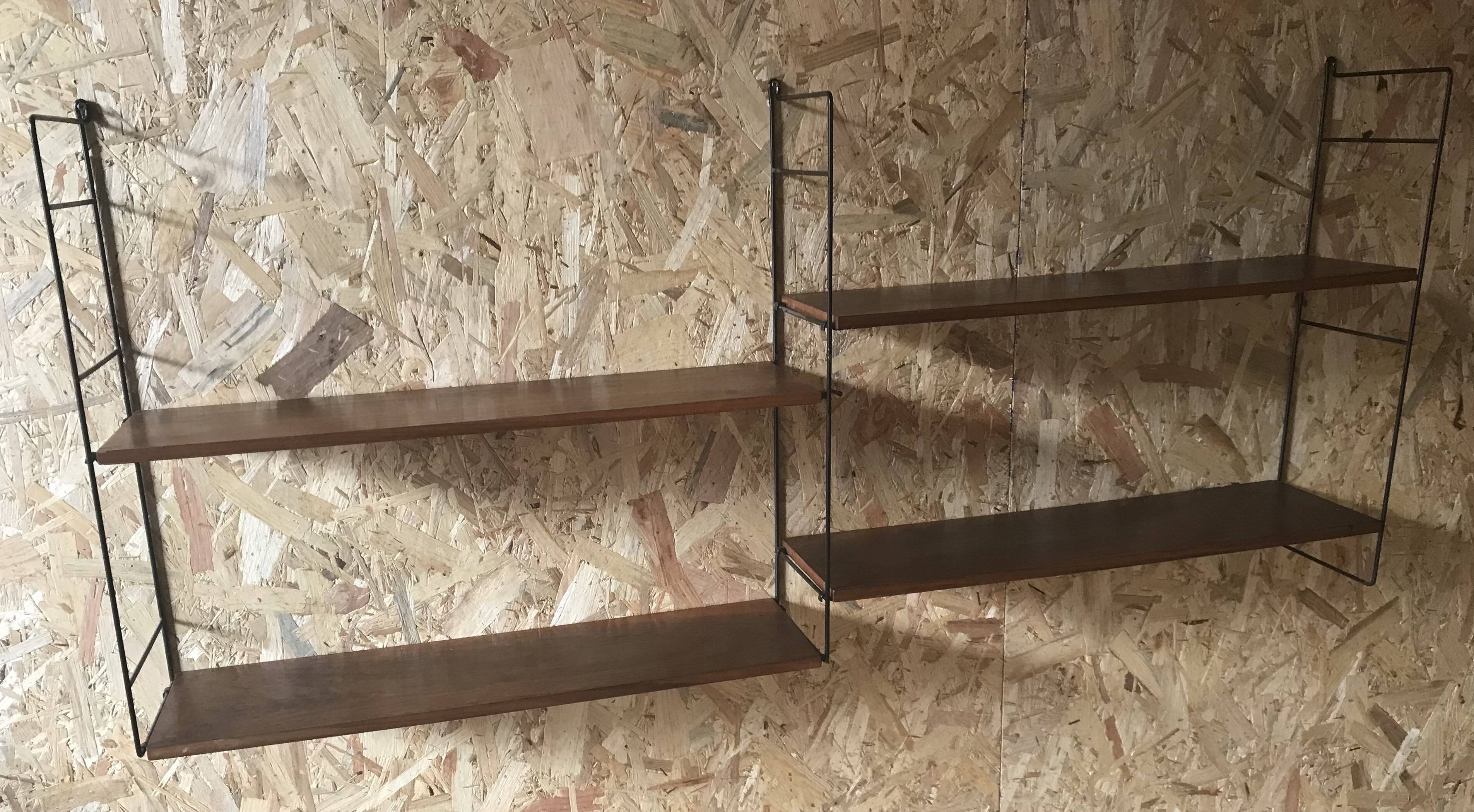 Vintage string wall shelf with 3 supports