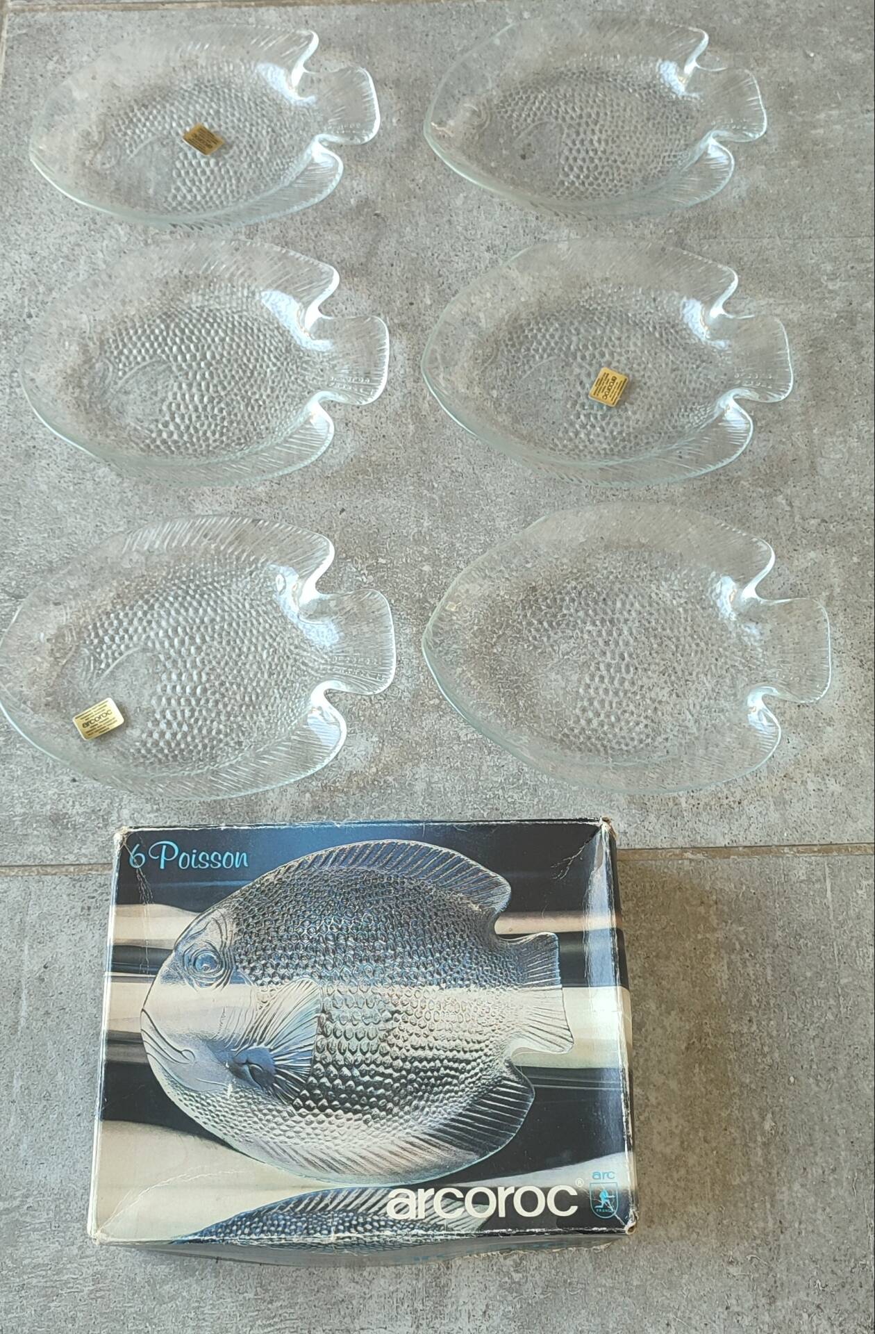 New vintage Arcoroc fish plates in original box