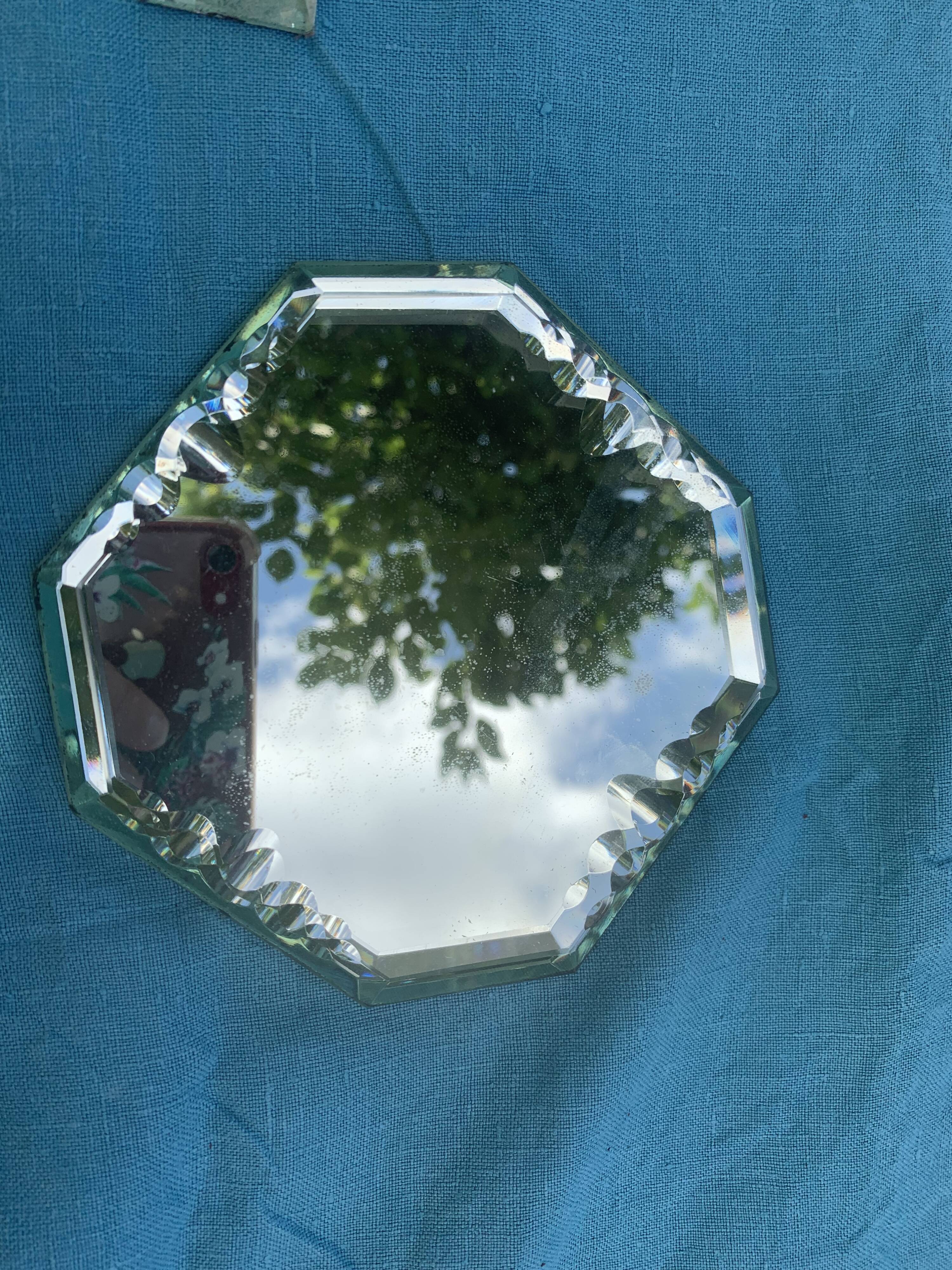 6 knife holders and a bottle bottom, glass, beveled mirror