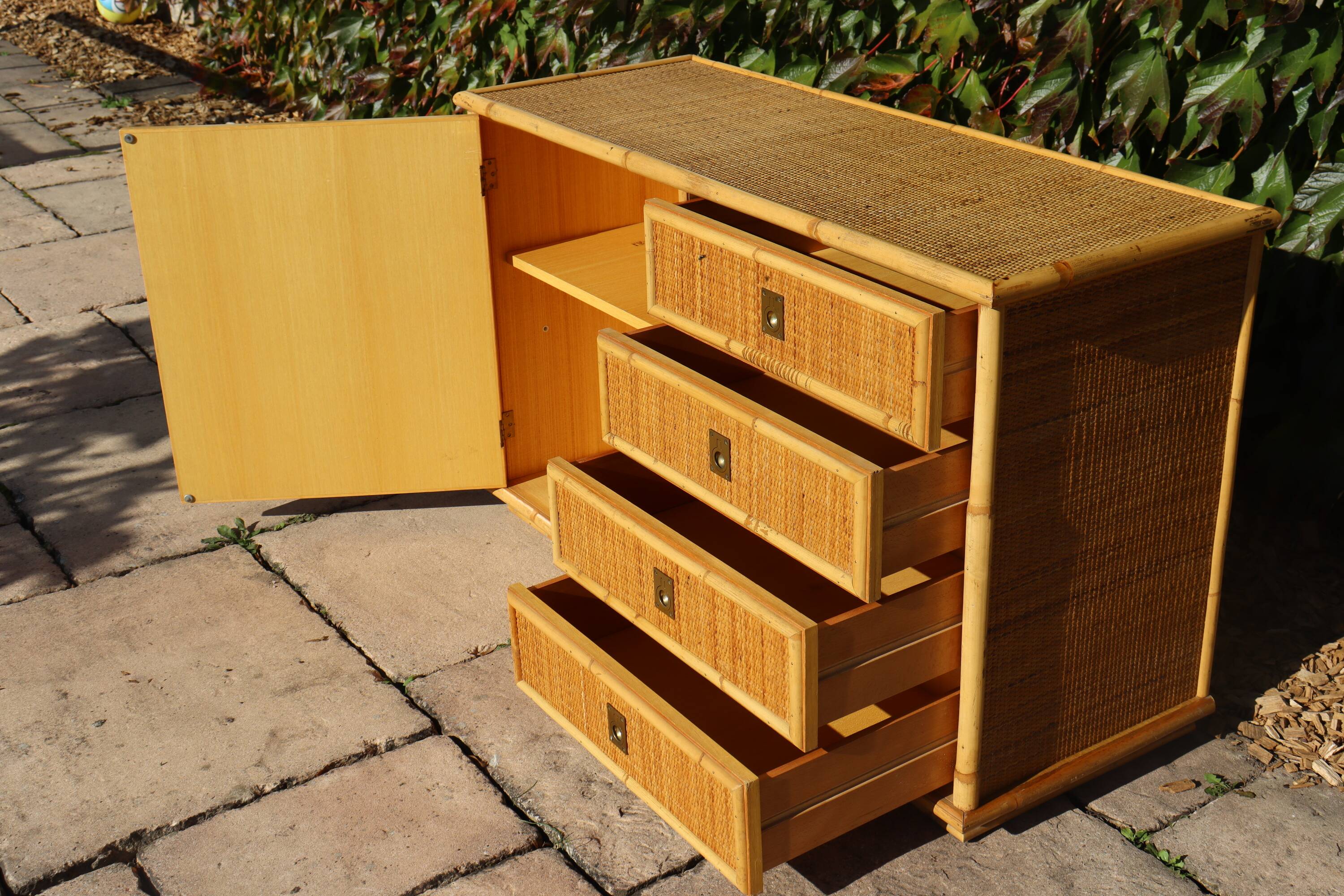 rattan and bamboo sideboard signed by Dal Vera Italy 1960