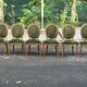 Set of 6 Louis XVI medallion chairs in green velvet, 1950.