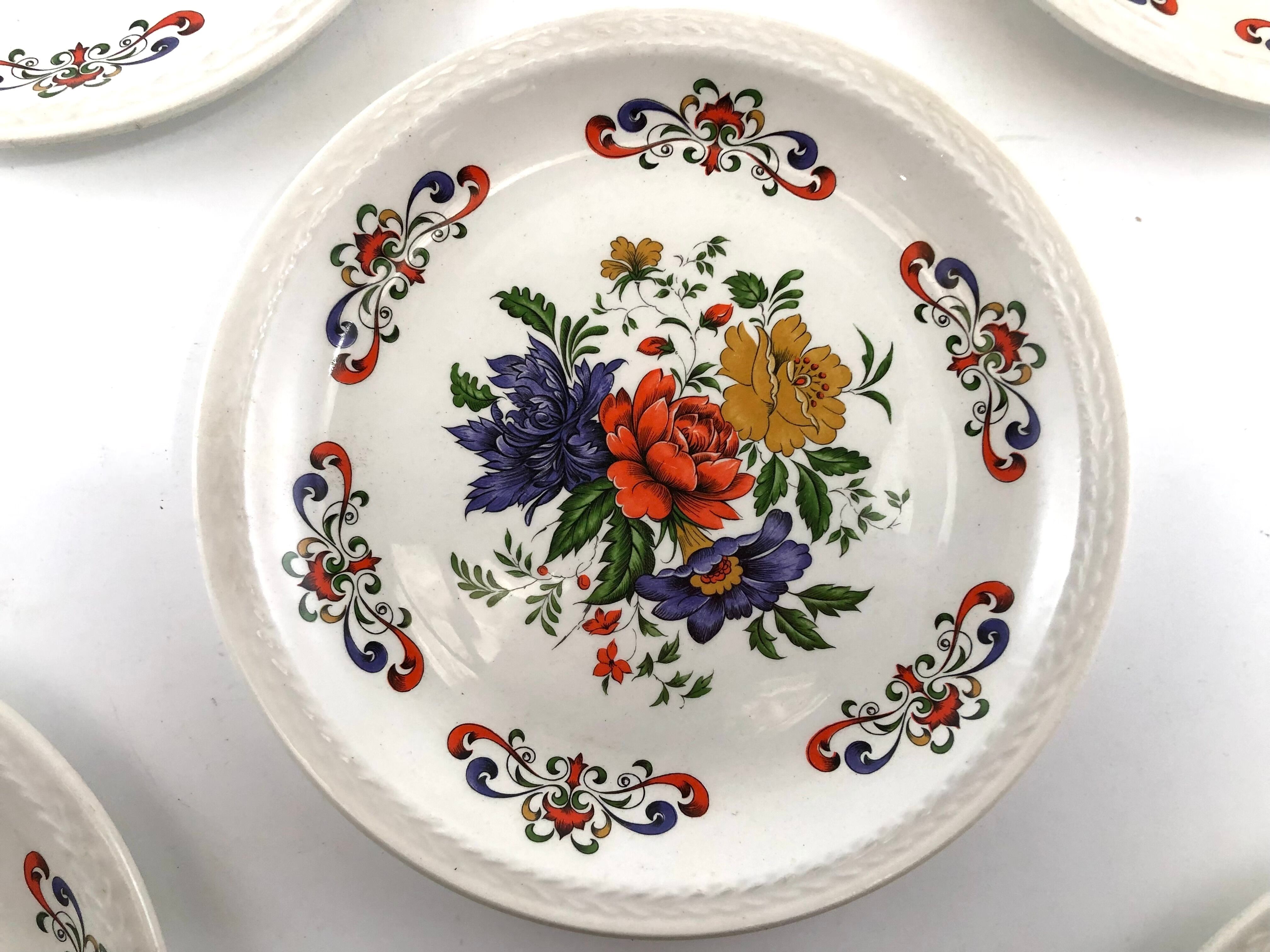 5 vintage dessert plates with fleur Moulin des Loups