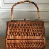 60'S braided wicker basket / hand bag