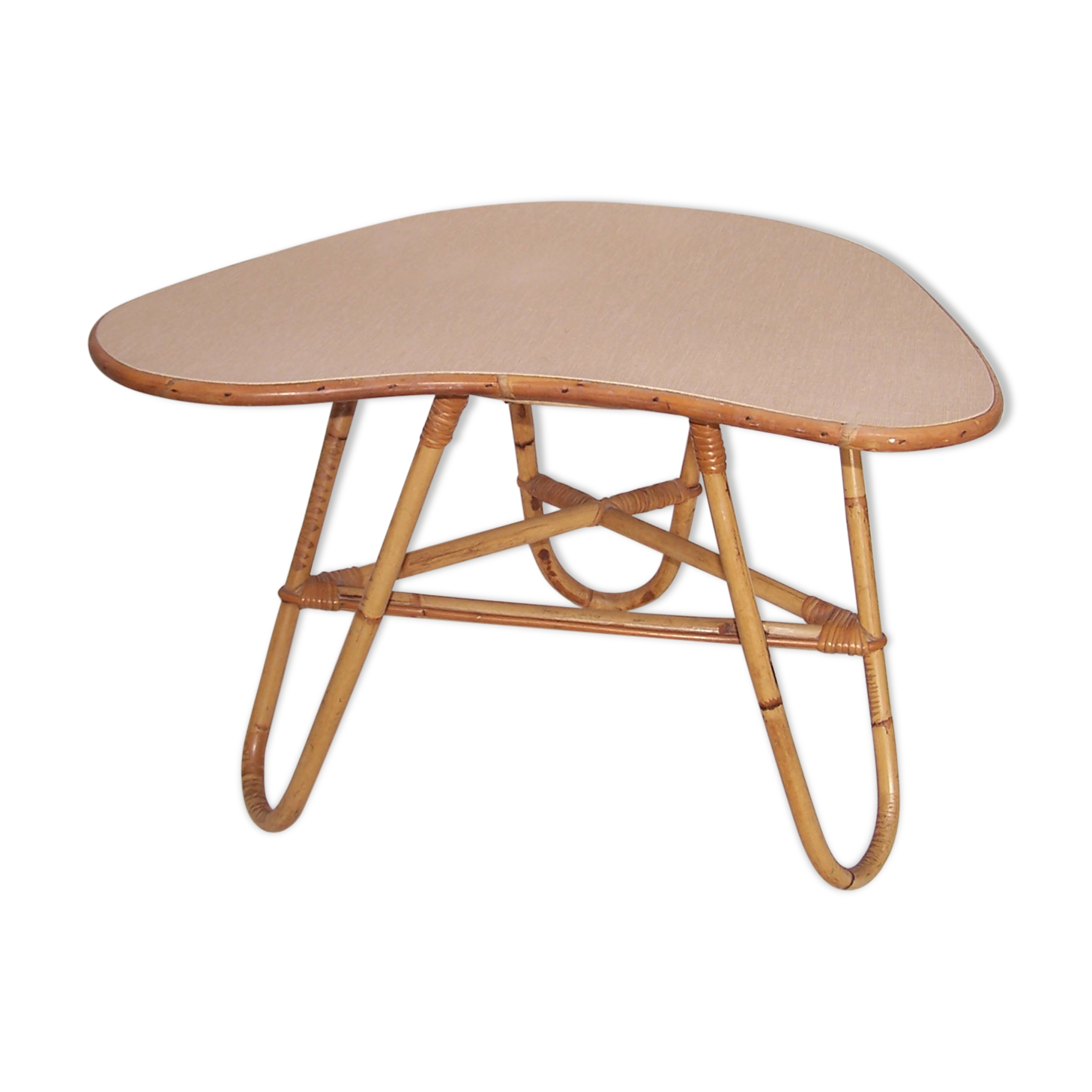 Rattan bamboo coffee table free form 50's