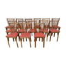Série lot de 14 chaises bistrot bar restaurant café estampillées Baumann en hêtre assise skaï rouge