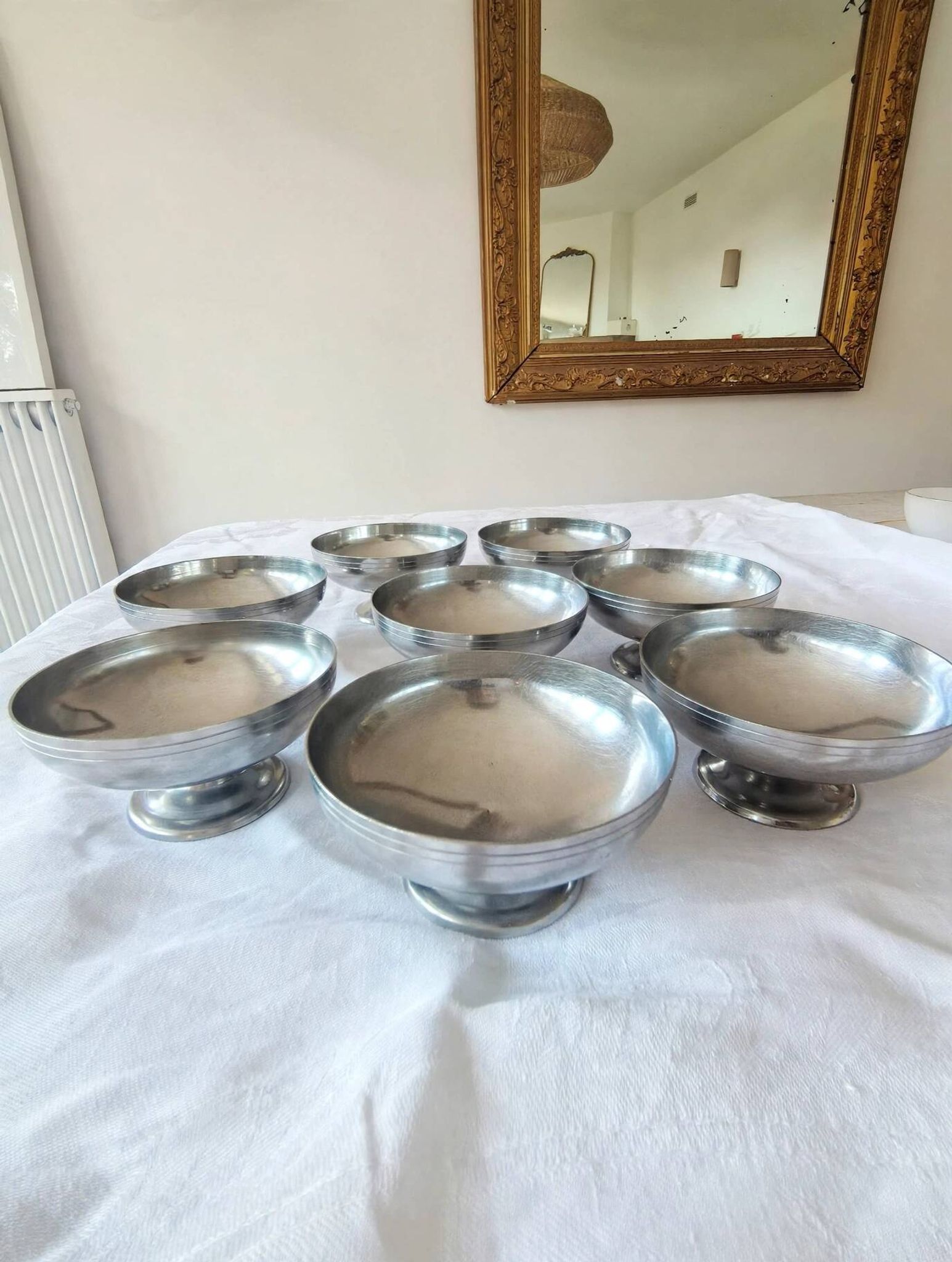 8 vintage 70s ice cream bowls, stainless steel, made in France