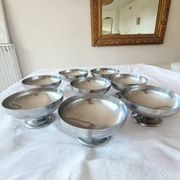 8 vintage 70s ice cream bowls, stainless steel, made in France