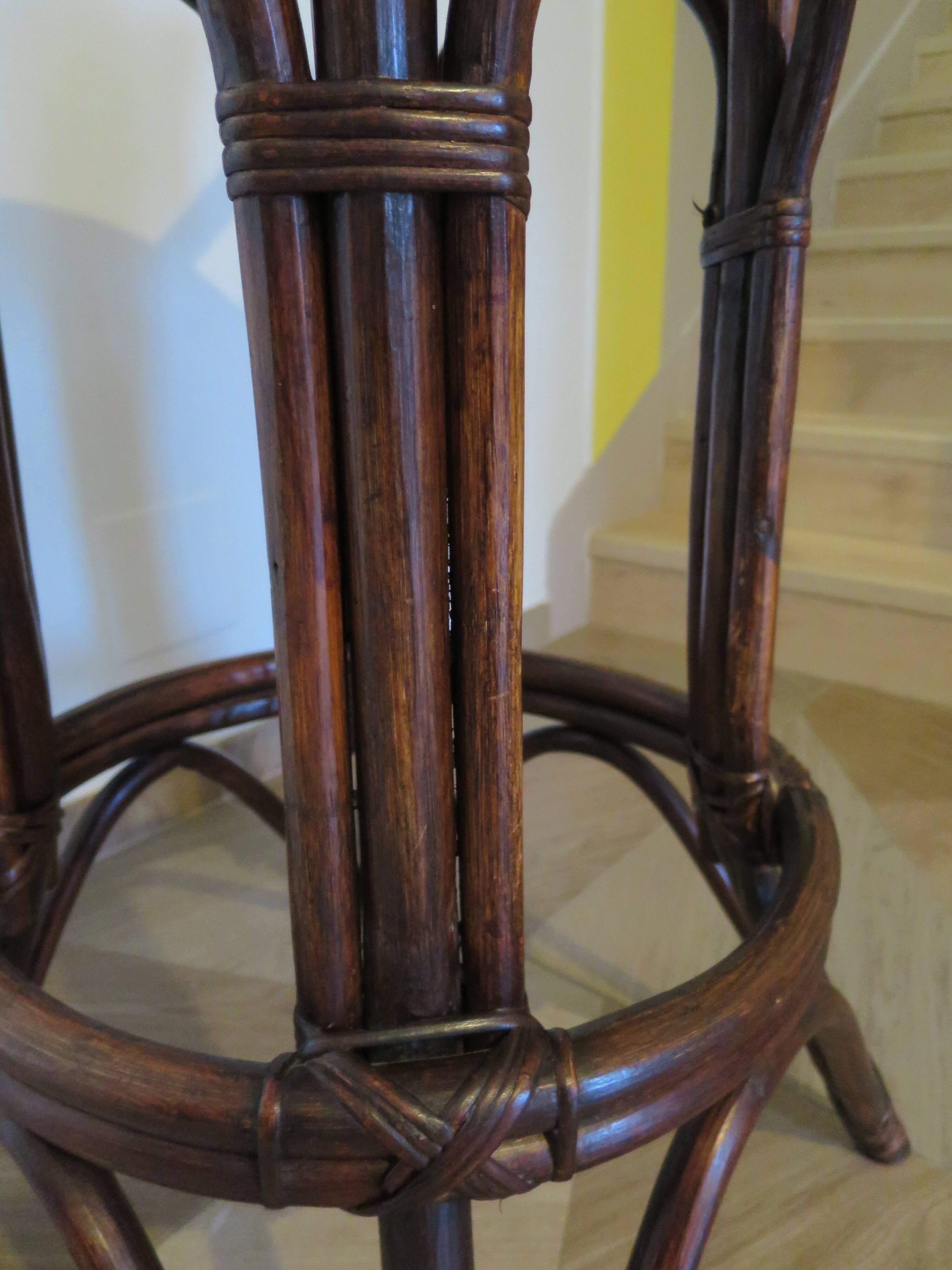 Set of 2 swivel bar stools / chairs - wood - cane - rattan - 80s