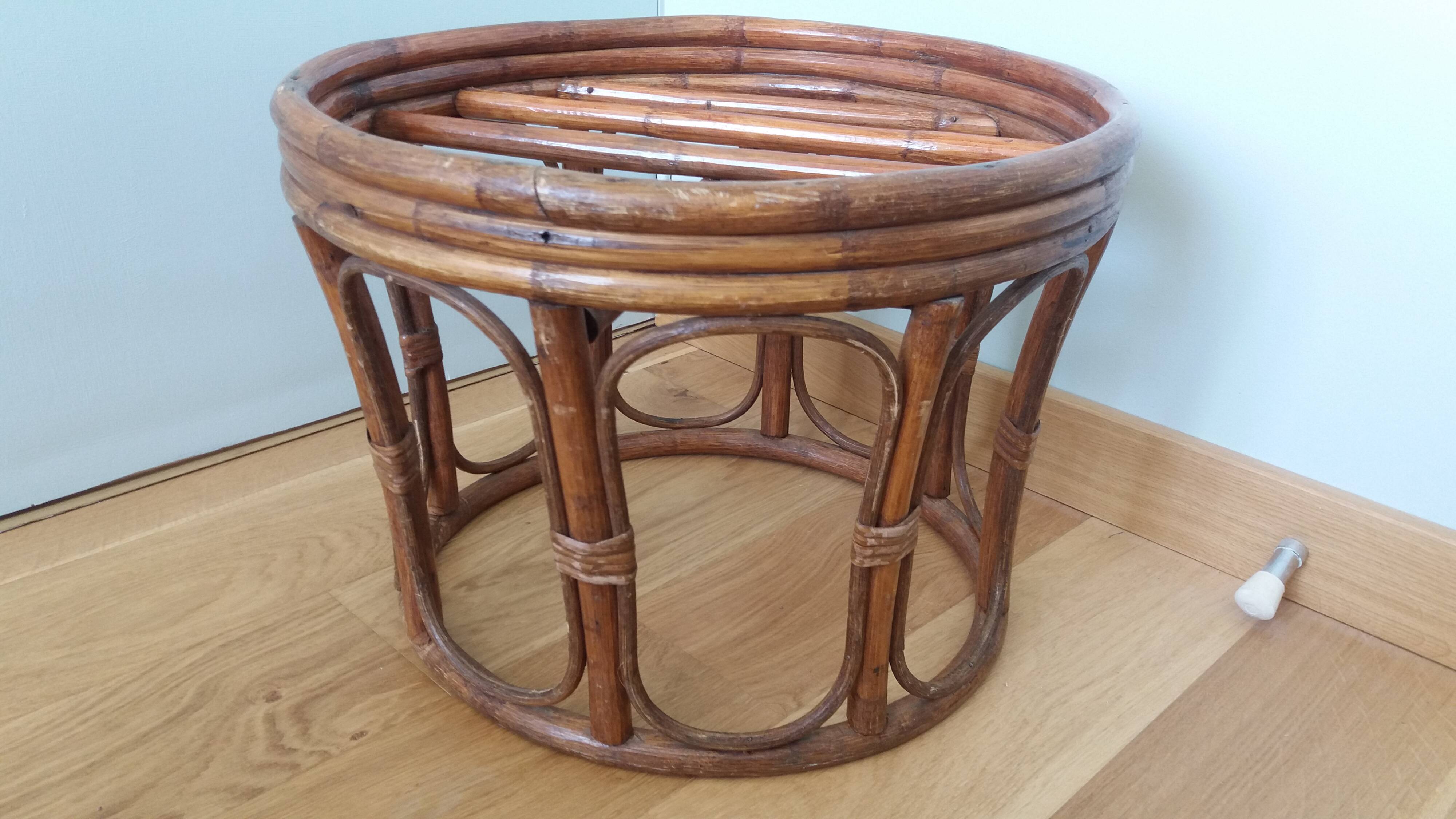 Rattan wicker pouffe from the 70s with cushion.