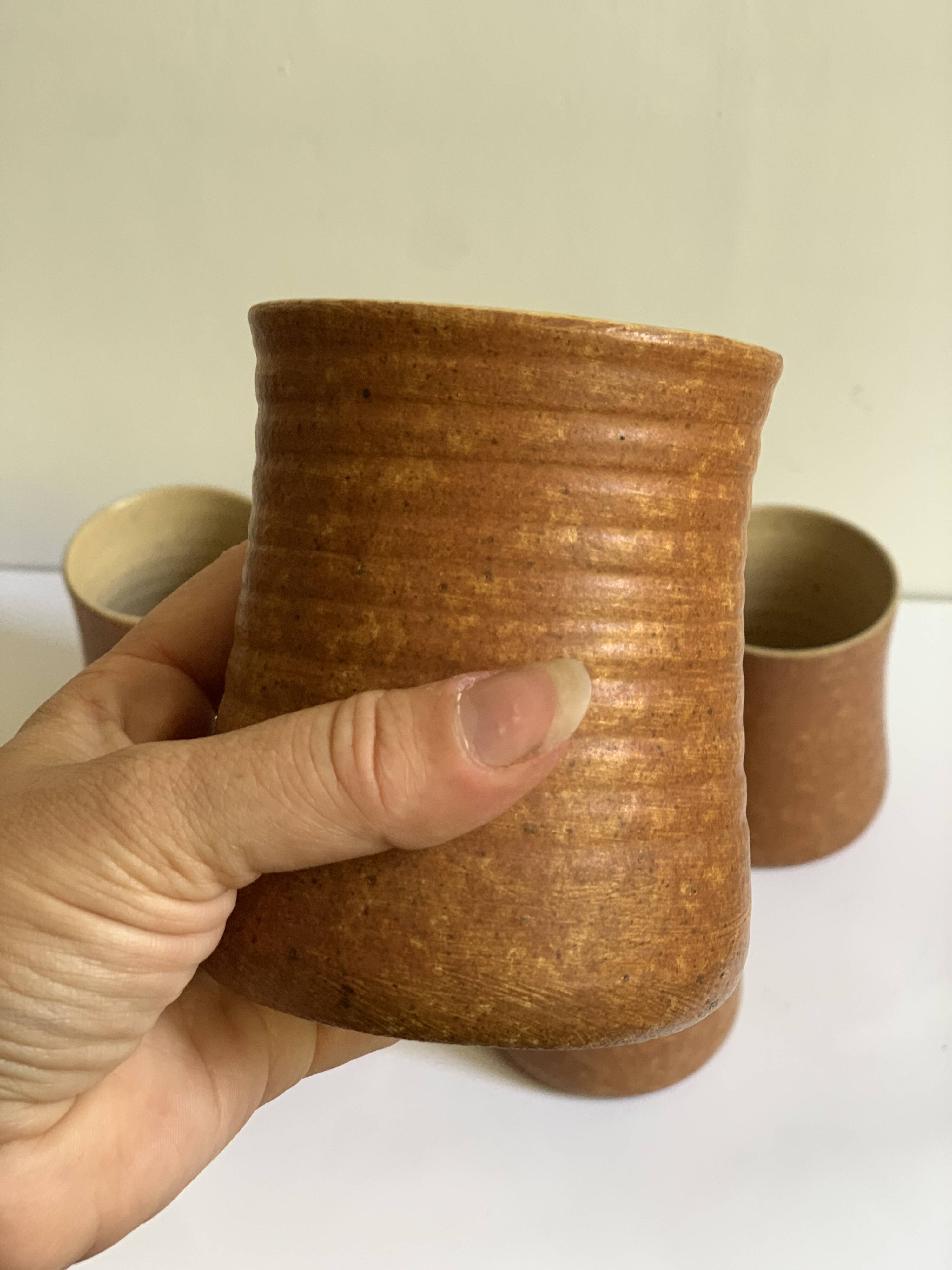 6 vintage stoneware tumblers