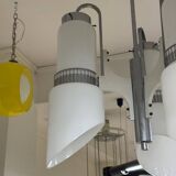 Lampadario Di Design Anni 70 3 Luci In Vetro E Acciaio Modernariato Vintage