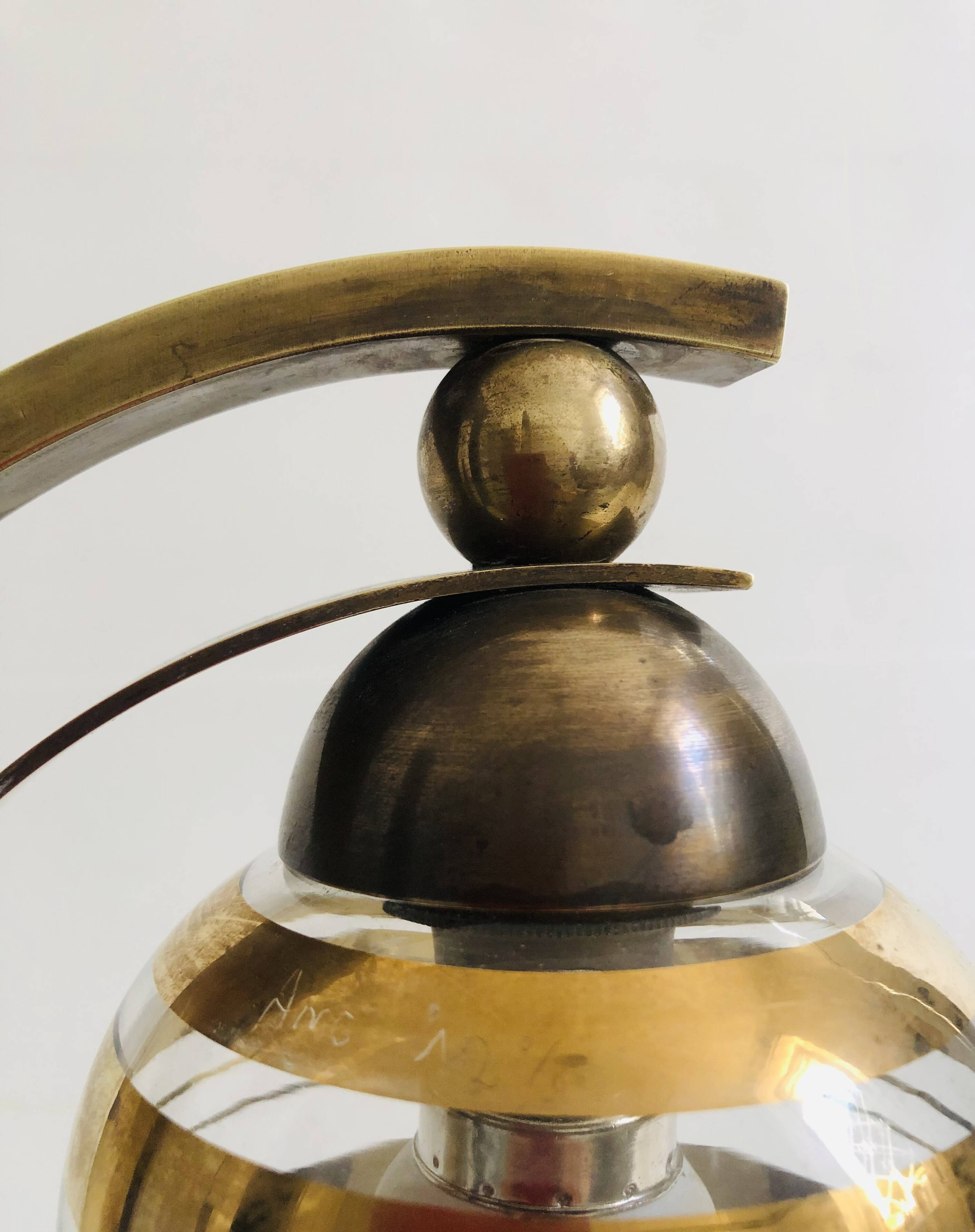 Table lamp style bauhaus years 40-50 brass with golden glass tulip