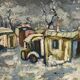 Snowy village, knife oil, signed
