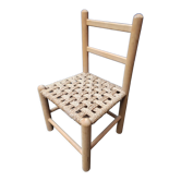 Chaise bois herbe de mer tressée enfant vintage