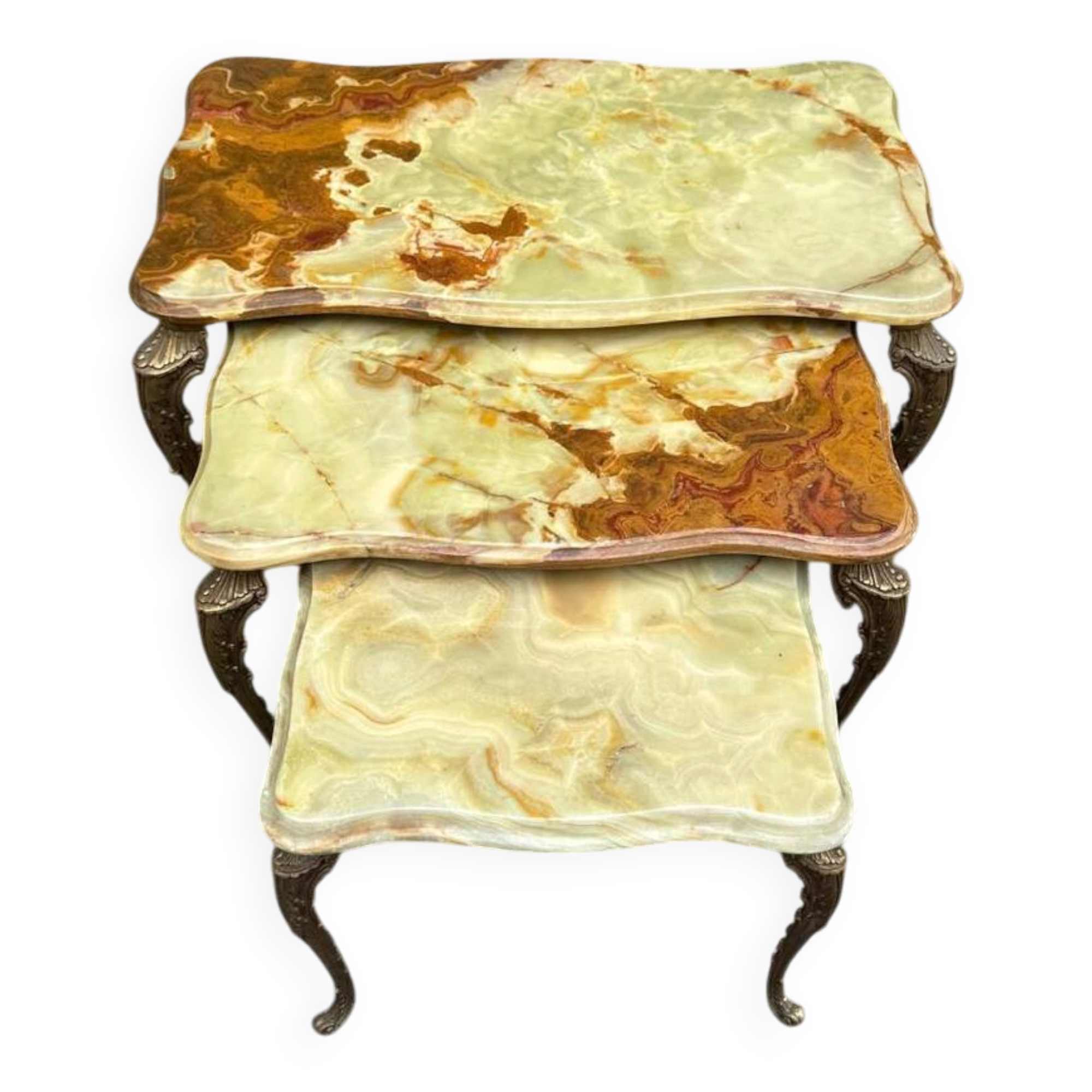 Onyx and brass nesting coffee table