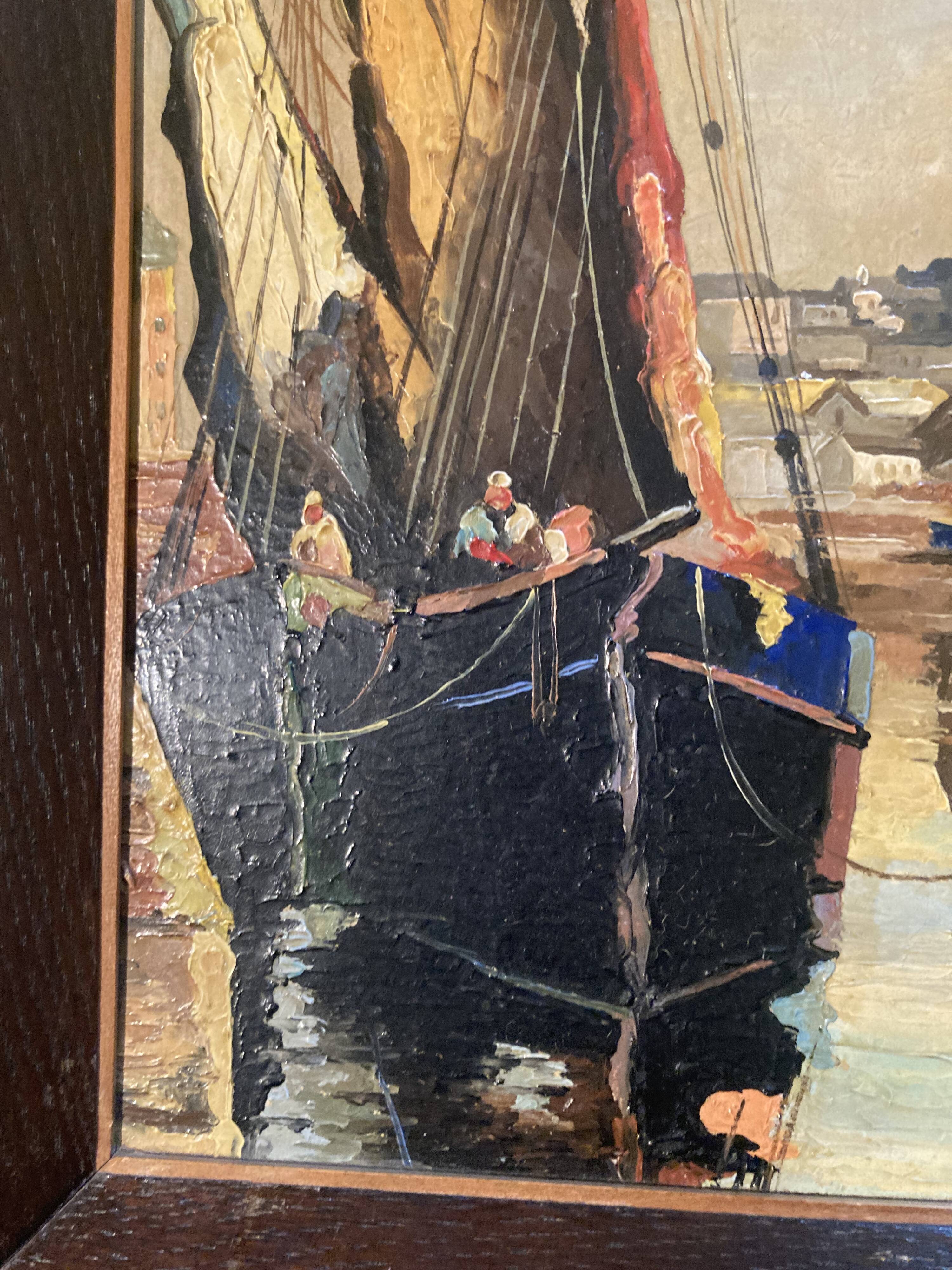 framed signed oil painting of Quimper on the Odet, regionalist, Brittany tableau